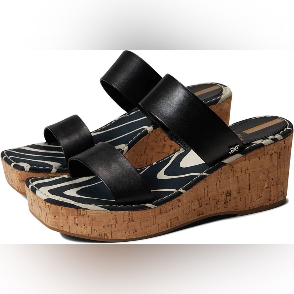 New no box 9.5 Black SAM EDELMAN Women's Alissa Wedge Sandals leather cork